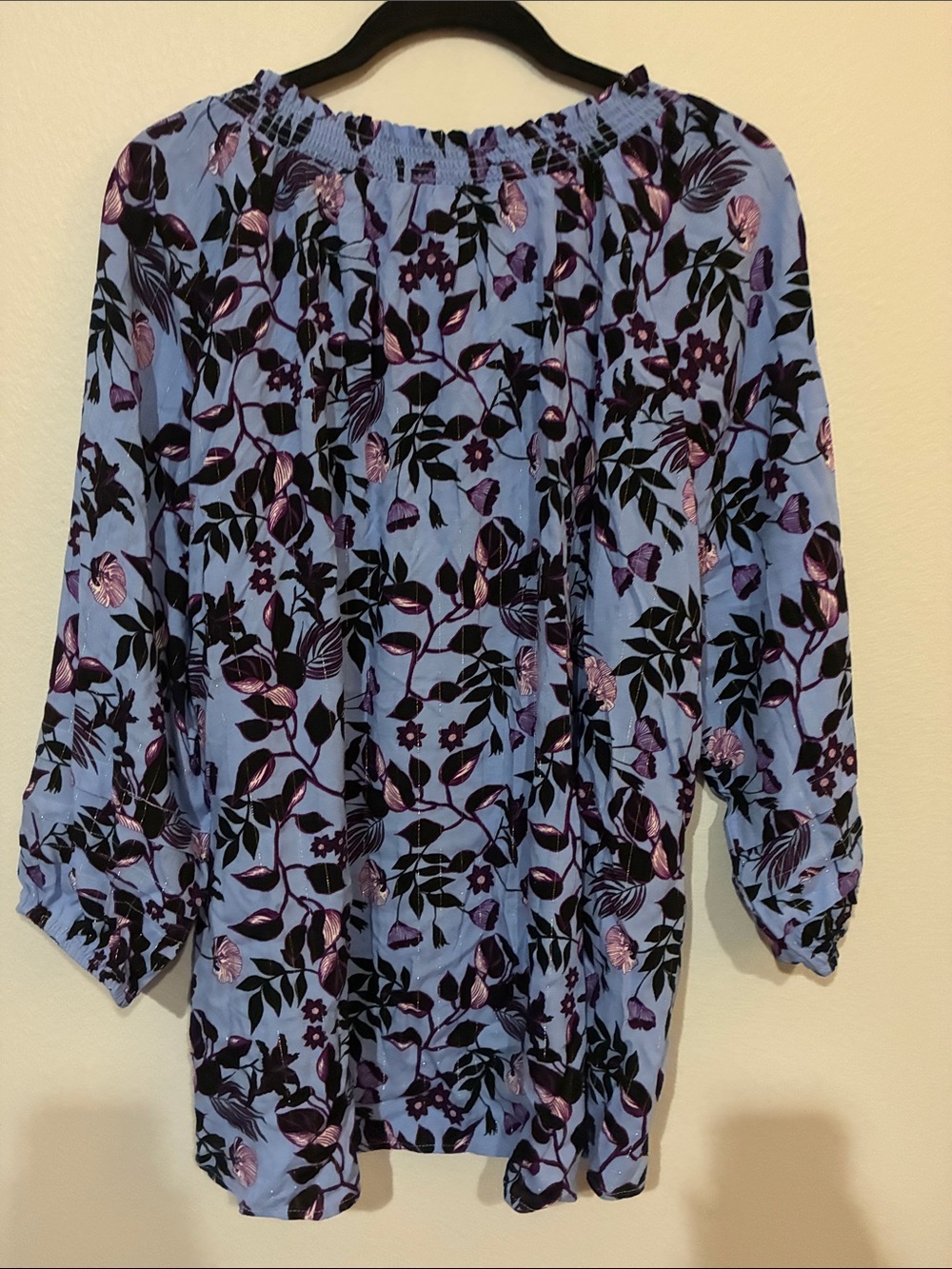 Light Blue Floral Smocked Neck Tunic Top by Como Blu - Picture 9 of 9